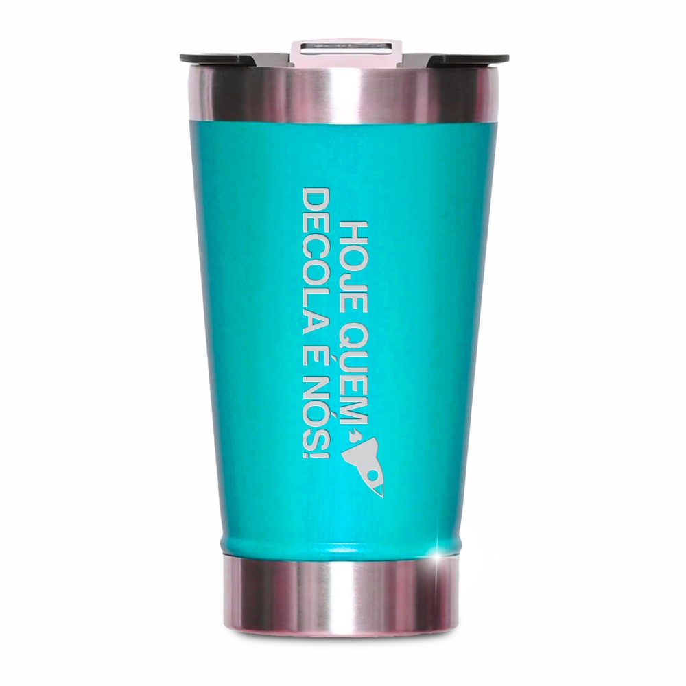 Copo Térmico Com Abridor Parede Dupla e Aço 470ml Azul Tifanny