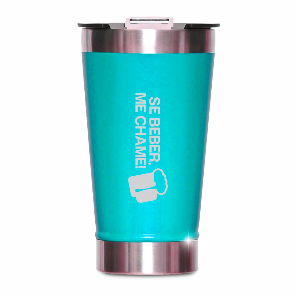 Copo Térmico Com Abridor Parede Dupla e Aço 470ml Azul Tifanny