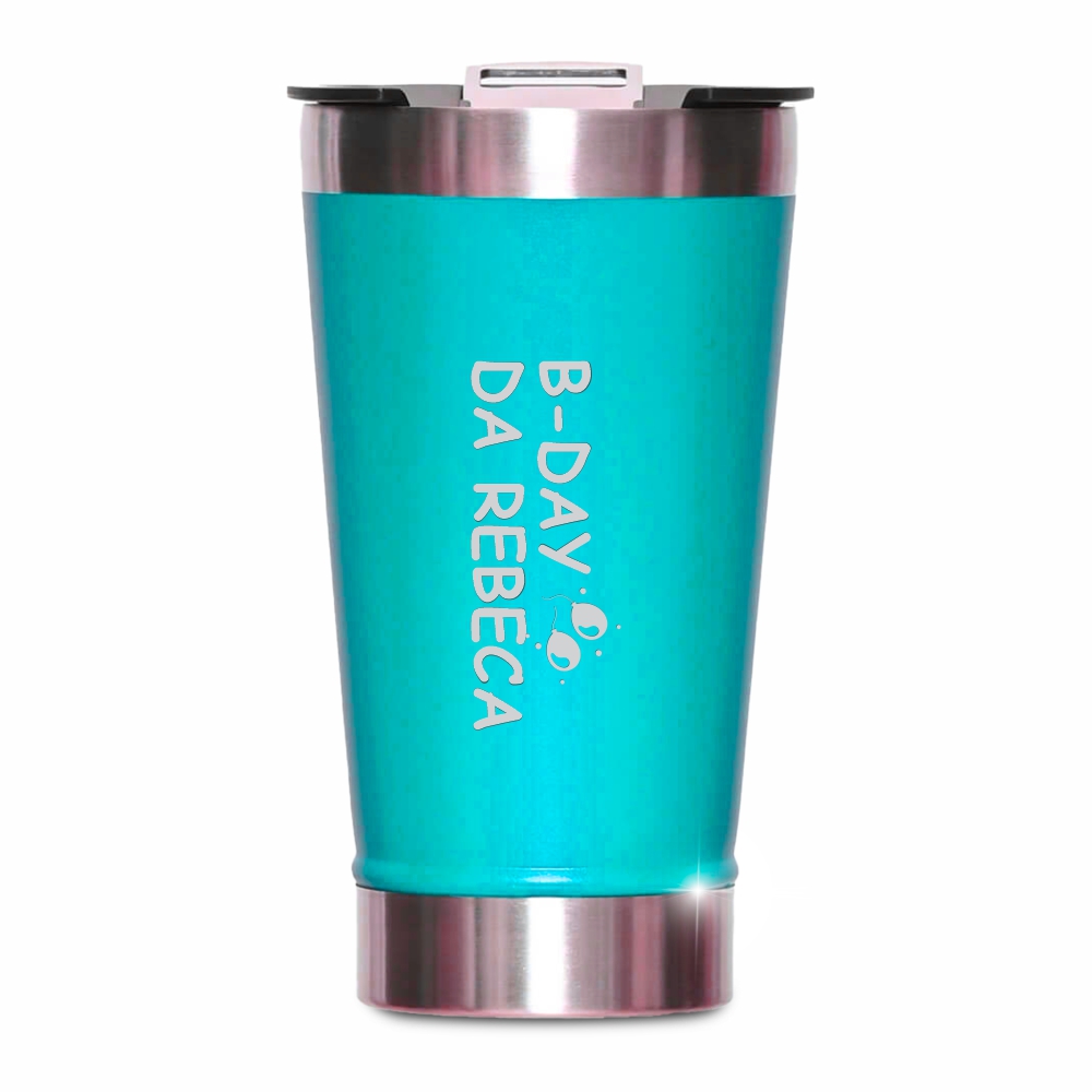 Copo Térmico Com Abridor Parede Dupla e Aço 470ml Azul Tifanny