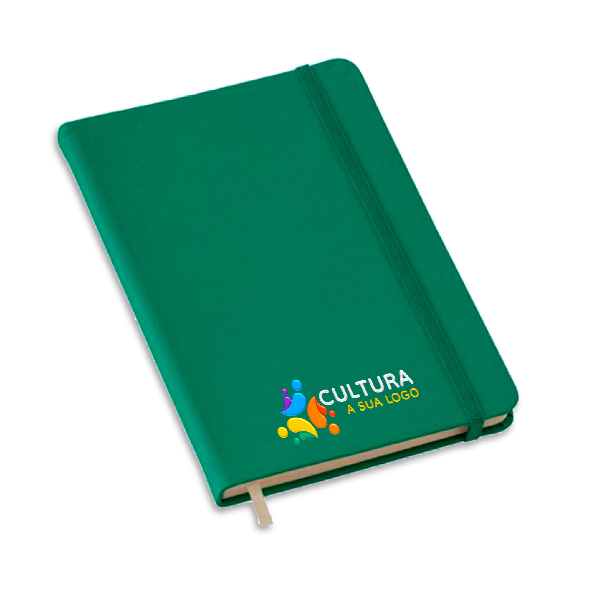 Caderneta Tipo Moleskine Abertura Horizontal Miolo Padrão Com Pauta e Capa Verde