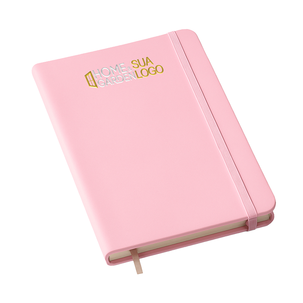 Caderneta Tipo Moleskine Abertura Horizontal Miolo Padrão Com Pauta e Capa Rosa