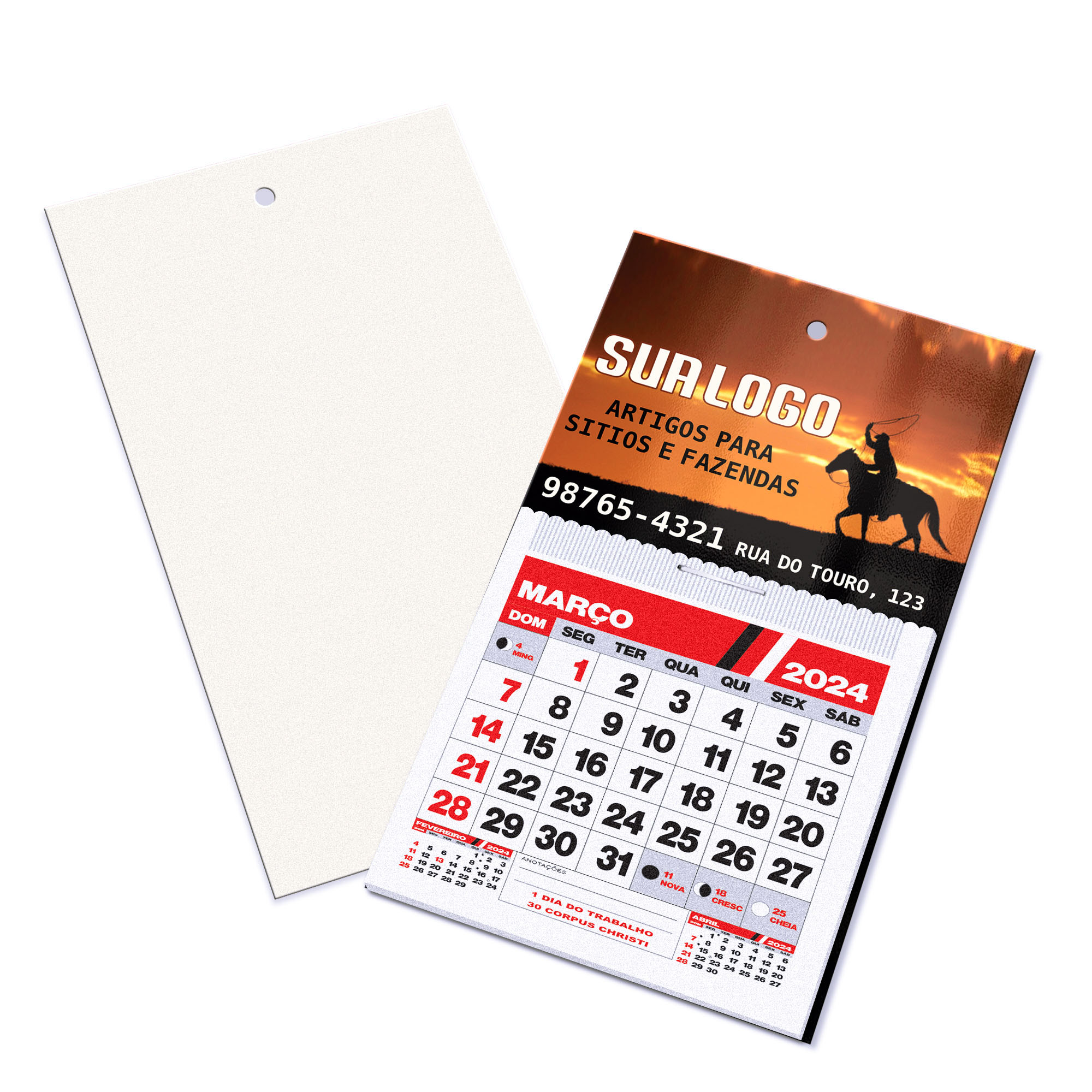 Postais Furo Com Calendário Supremo 255g Verniz Uv Total Frente