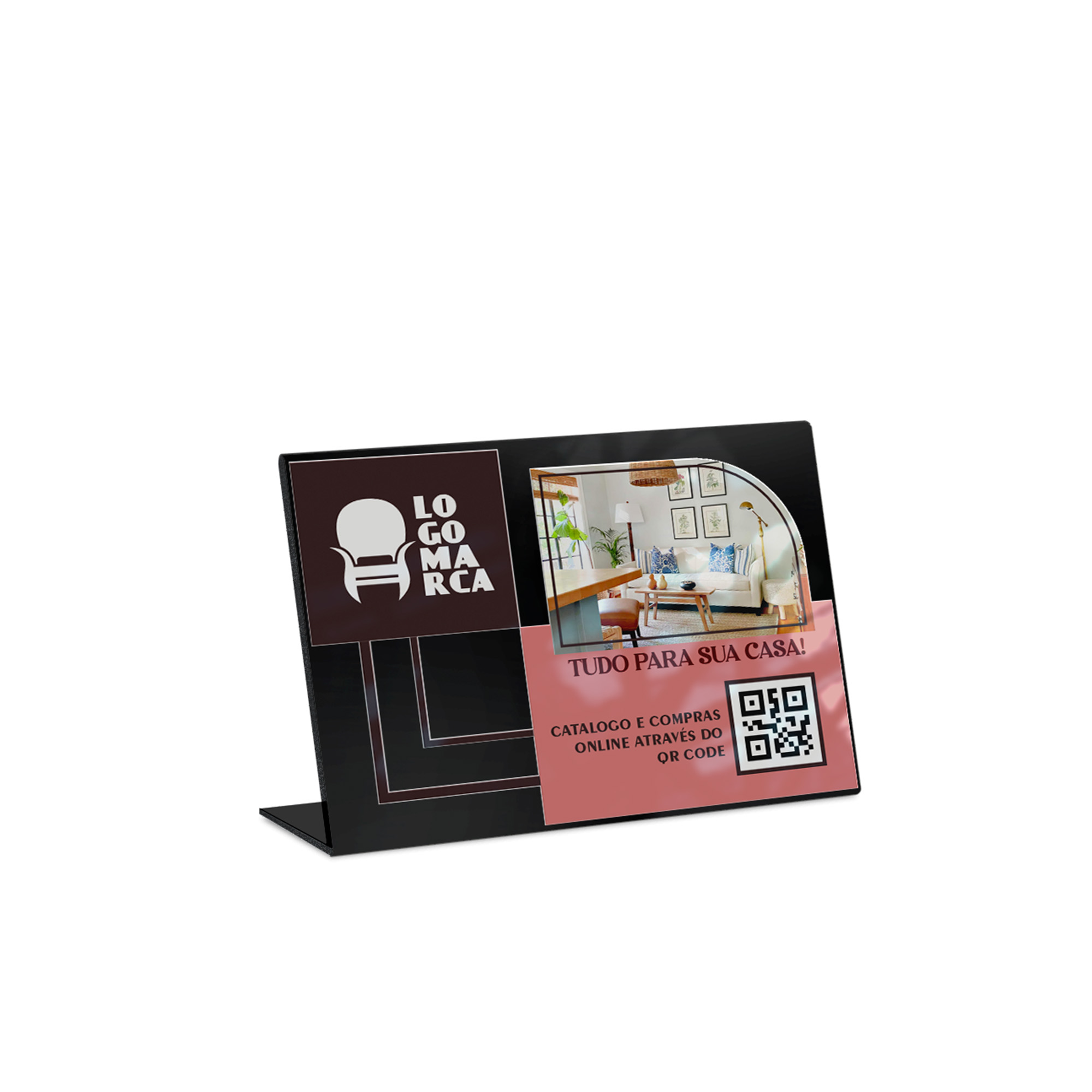 Placa De Qr Code Pix Impressão Uv Acrílico Preto 3mm (210x150mm)