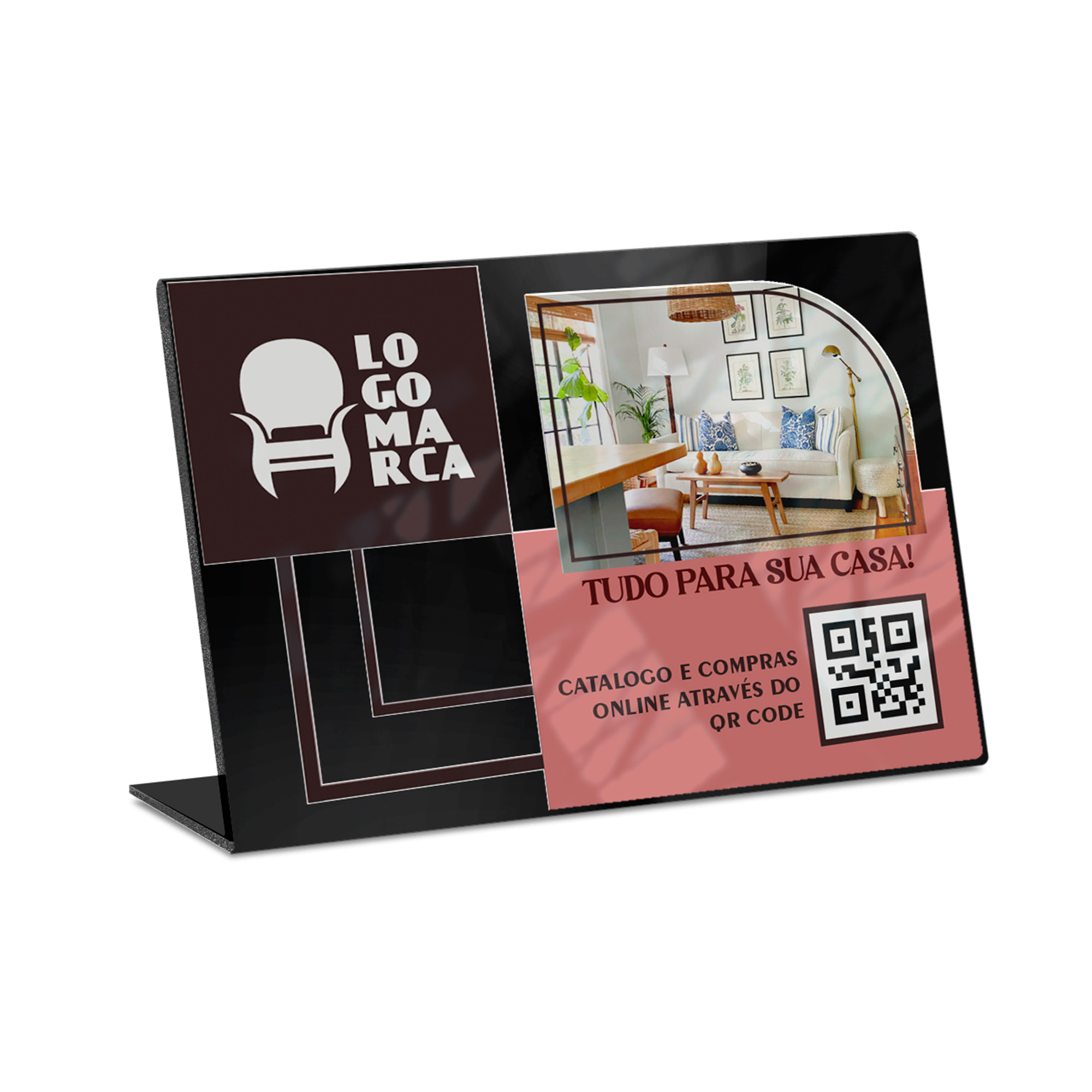 Placa De Qr Code Pix Impressão Uv Acrílico Preto 3mm (300x210mm)