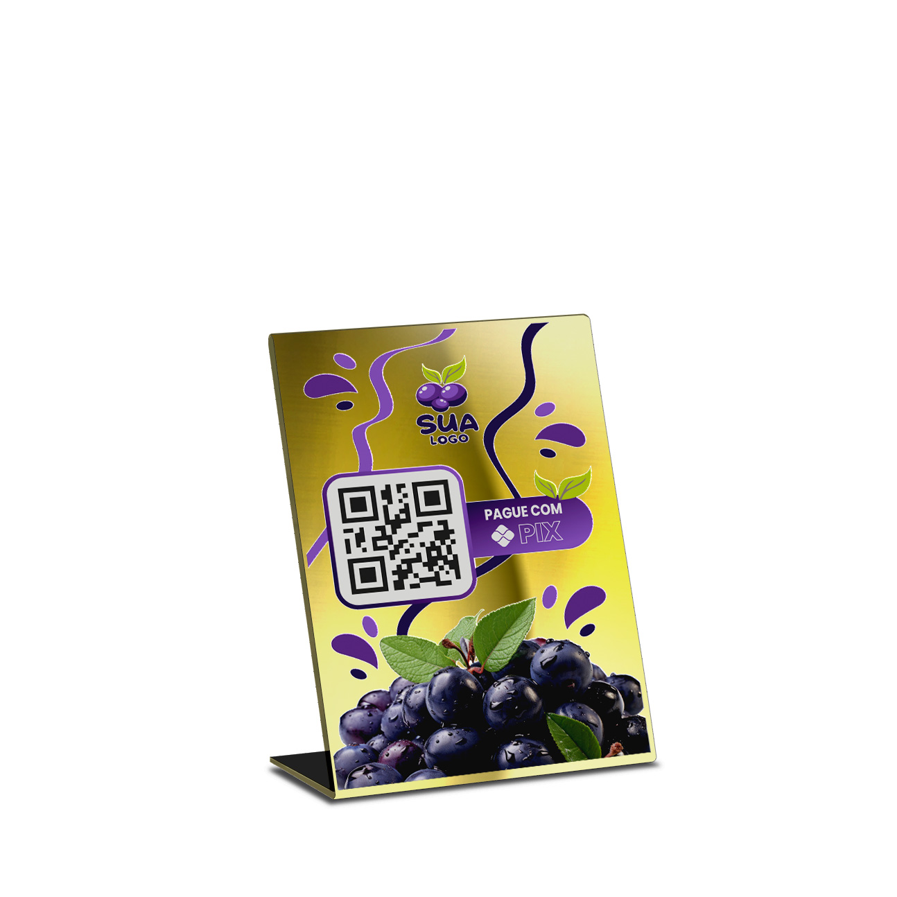 Placa De Qr Code Pix Dtf Uv Acrílico Espelhado Dourado 3mm (150x210mm)