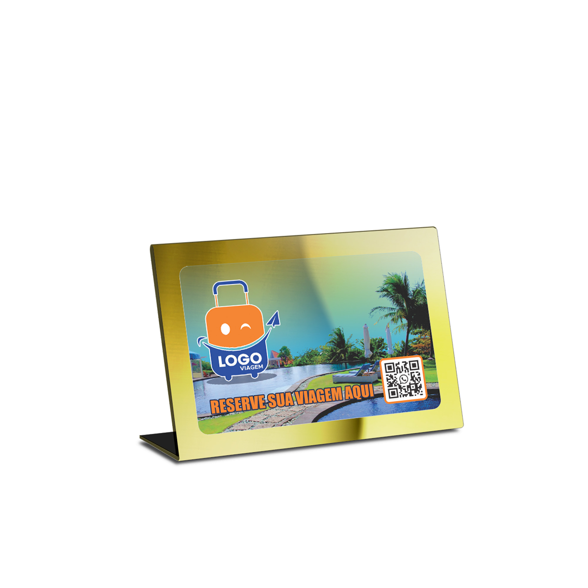 Placa De Qr Code Pix Dtf Uv Acrílico Espelhado Dourado 3mm (210x150mm)