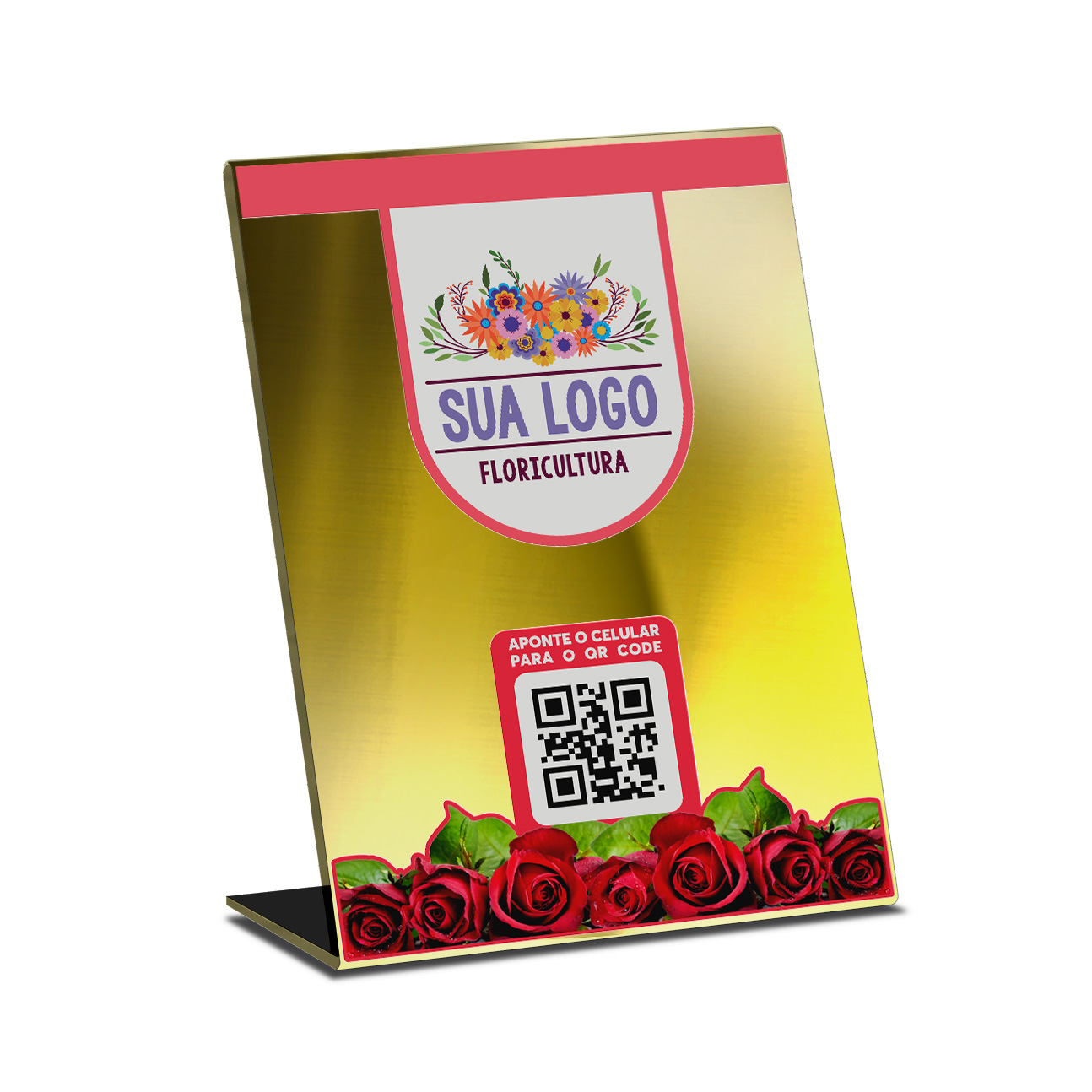 Placa De Qr Code Pix Dtf Uv Acrílico Espelhado Dourado 3mm (210x300mm)