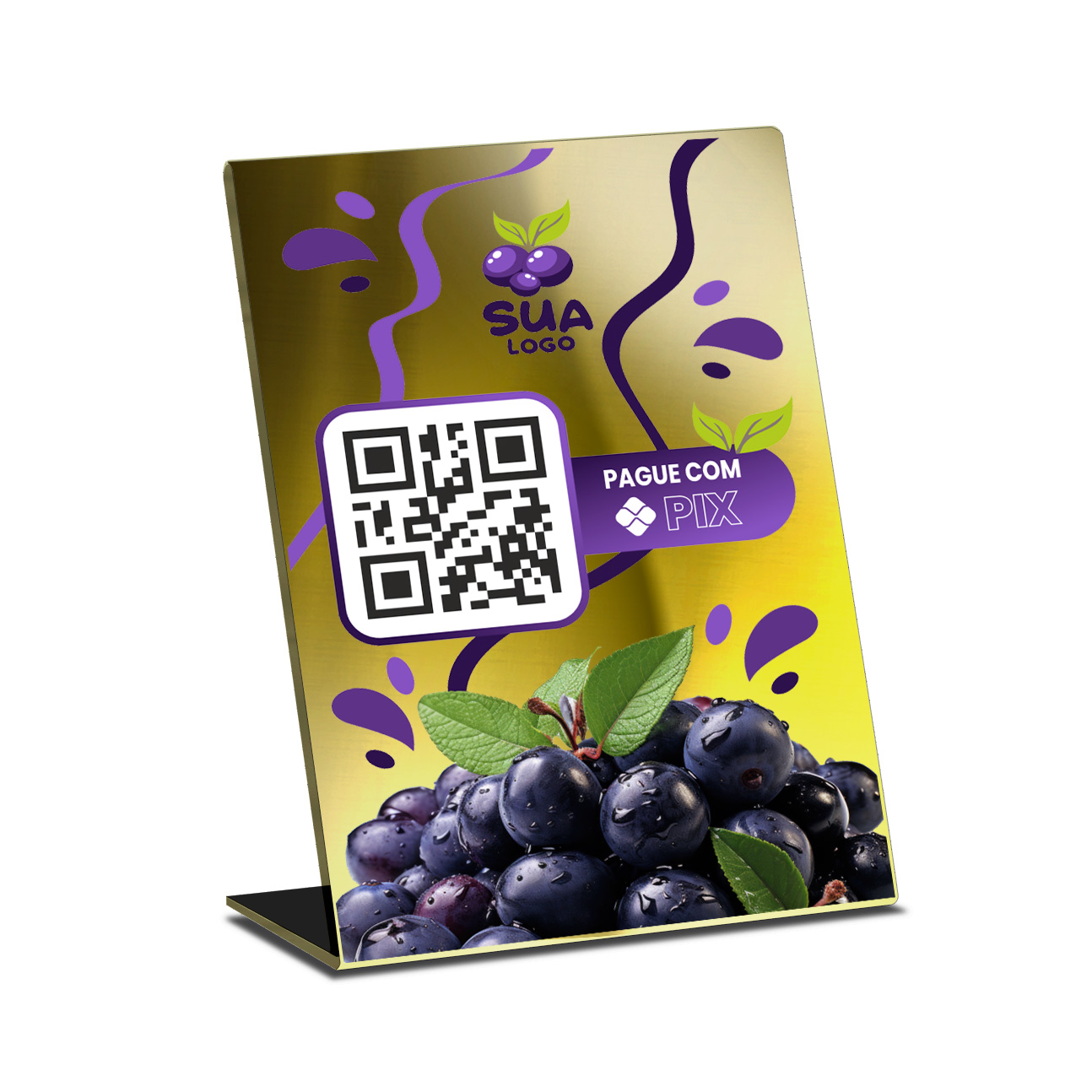 Placa De Qr Code Pix Dtf Uv Acrílico Espelhado Dourado 3mm (210x300mm)