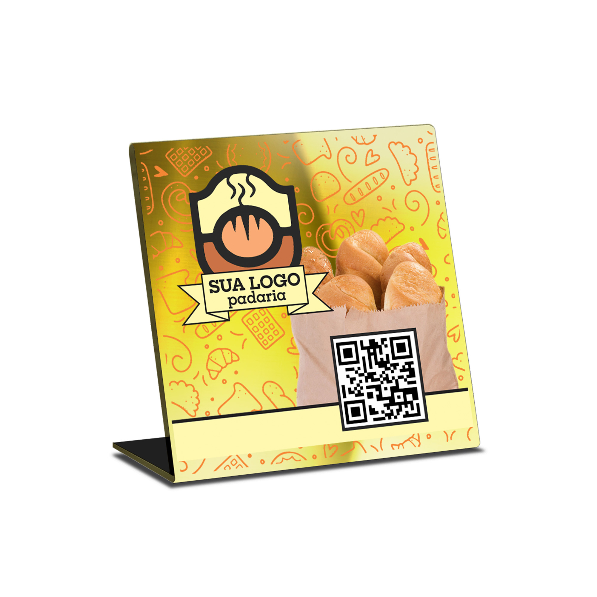 Placa De Qr Code Pix Dtf Uv Acrílico Espelhado Dourado 3mm (150x150mm)