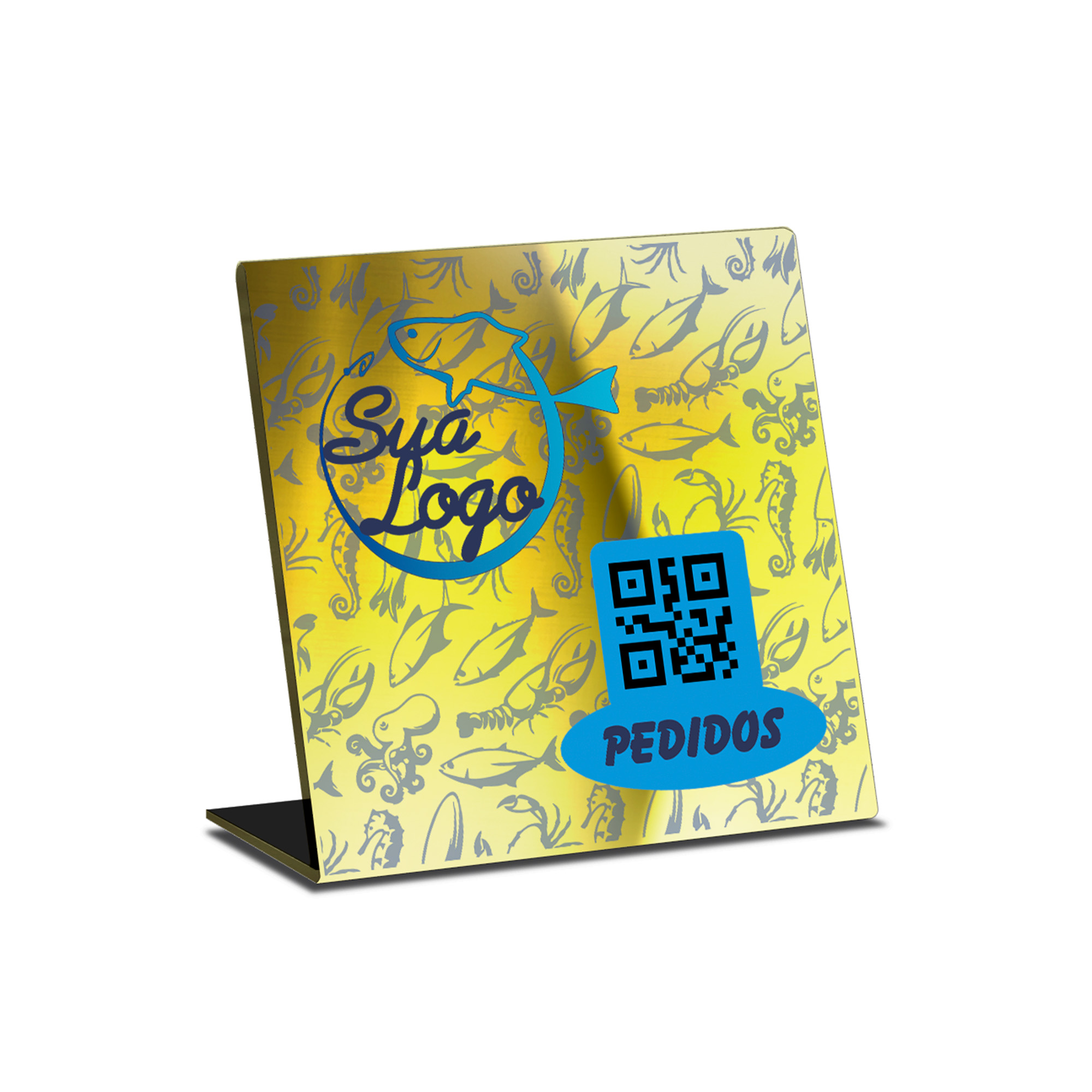 Placa De Qr Code Pix Dtf Uv Acrílico Espelhado Dourado 3mm (150x150mm)