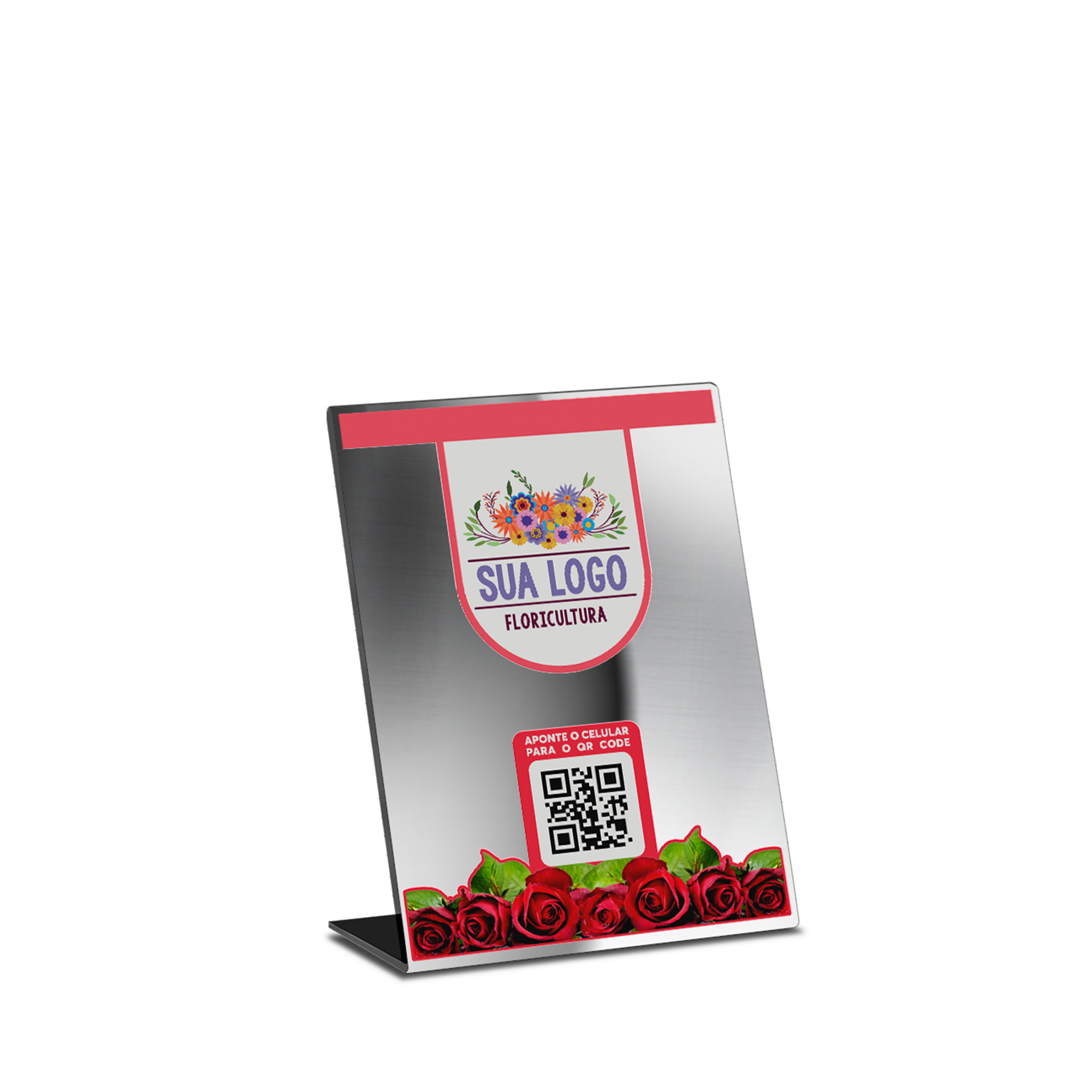 Placa De Qr Code Pix Dtf Uv Acrílico Espelhado Prateado 3mm (150x210mm)