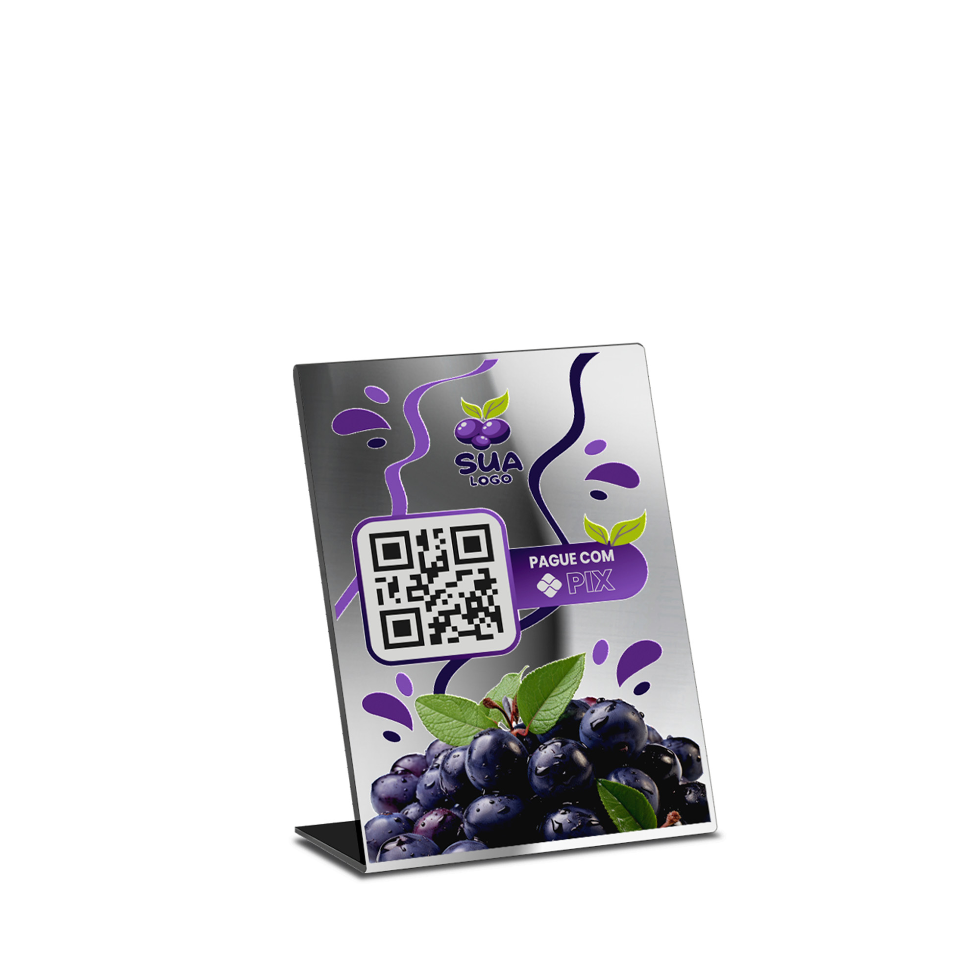 Placa De Qr Code Pix Dtf Uv Acrílico Espelhado Prateado 3mm (150x210mm)