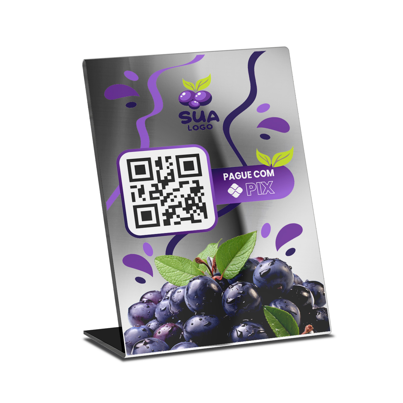 Placa De Qr Code Pix Dtf Uv Acrílico Espelhado Prateado 3mm (210x300mm)