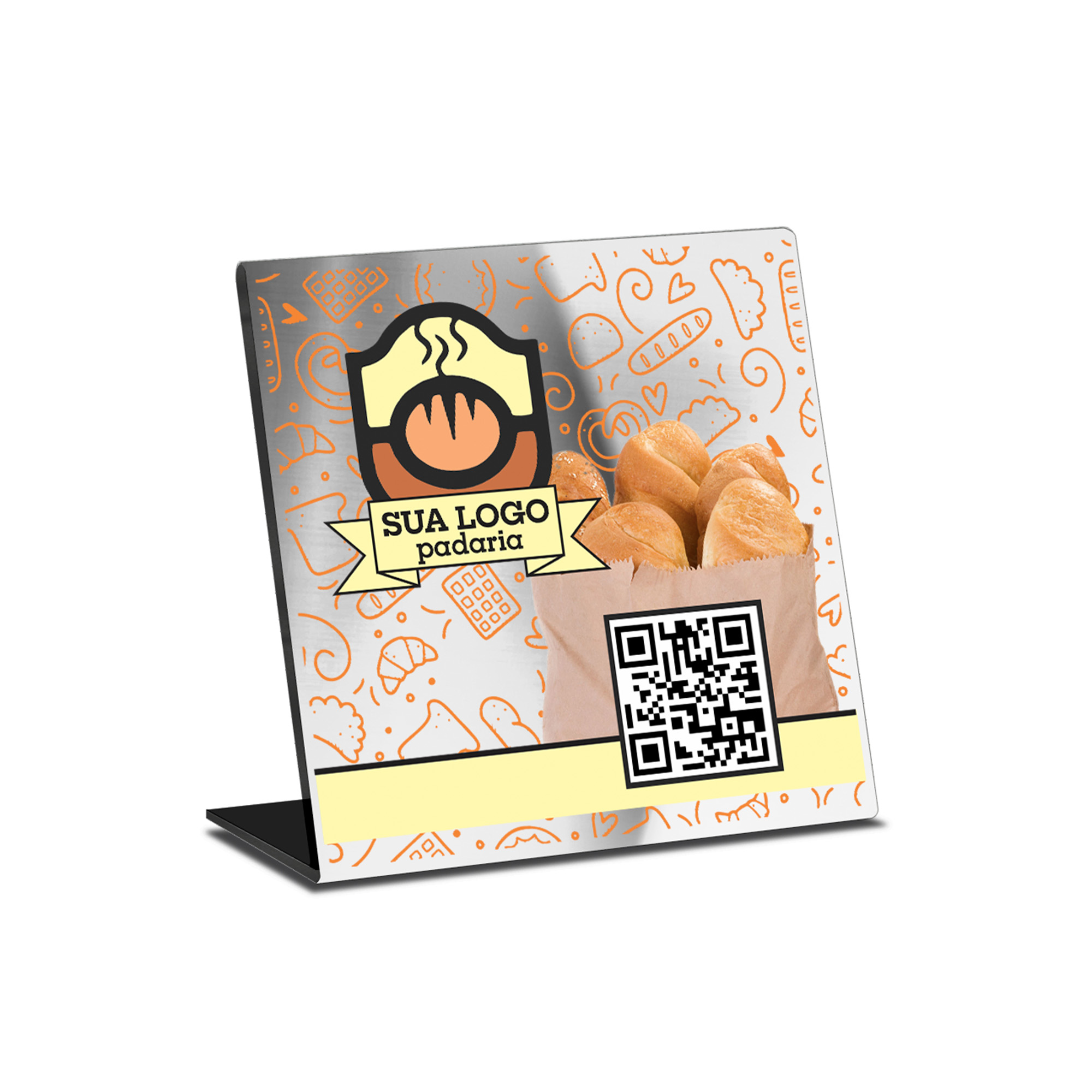 Placa De Qr Code Pix Dtf Uv Acrílico Espelhado Prateado 3mm (150x150mm)