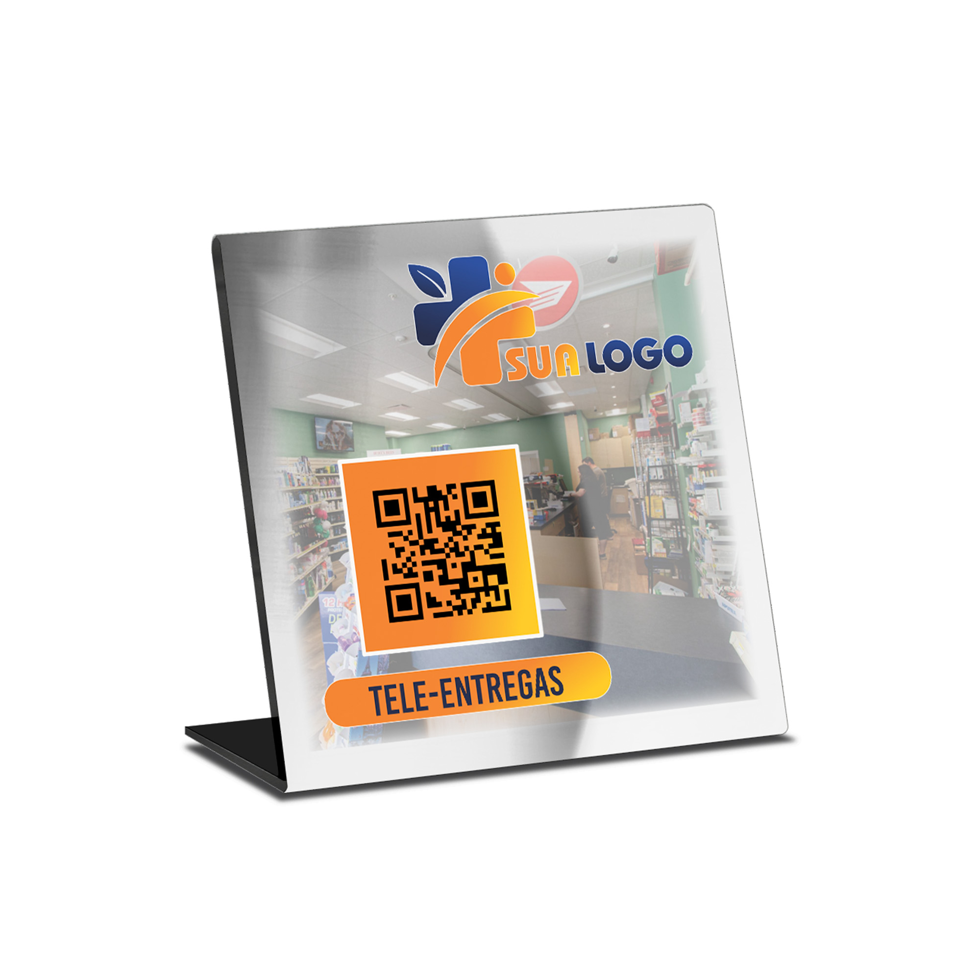 Placa De Qr Code Pix Dtf Uv Acrílico Espelhado Prateado 3mm (150x150mm)