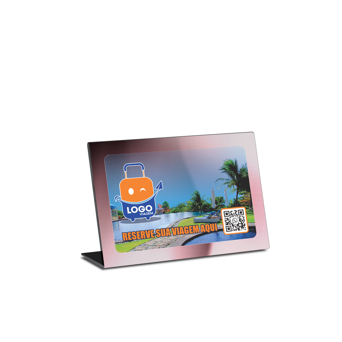 Placa De Qr Code Pix Dtf Uv Acrílico Espelhado Rosé 3mm (210x150mm)