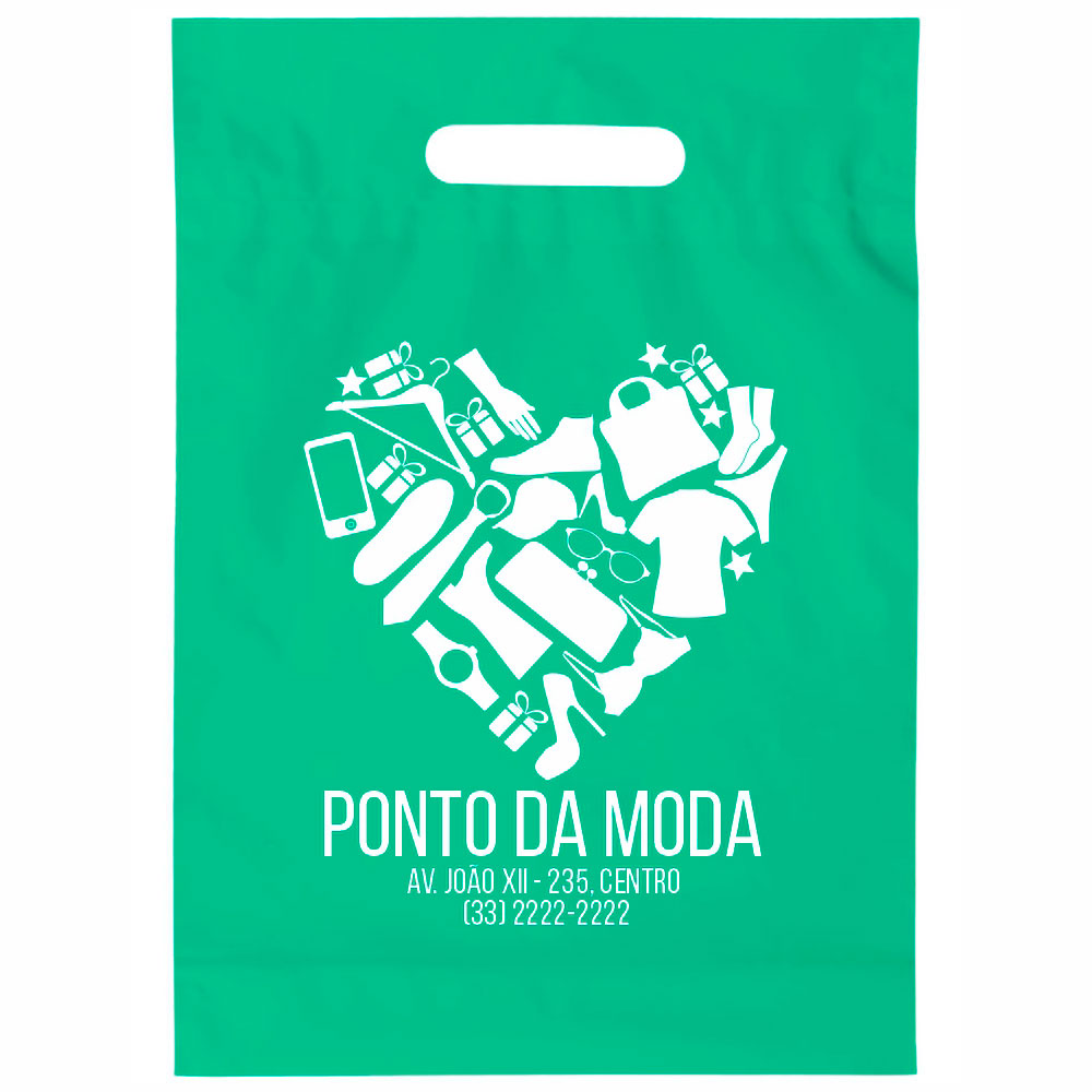 Sacolas Personalizadas Plásticas Boca Vazada 0,09 Micras Polietileno (Verde Água)