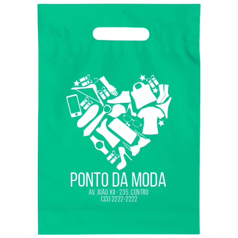 Sacolas Personalizadas Plásticas Boca Vazada 0,09 Micras Polietileno (Verde Água)