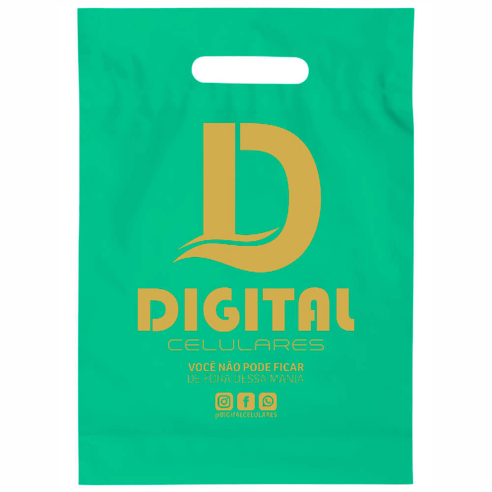 Sacolas Personalizadas Plásticas Boca Vazada 0,09 Micras Polietileno (Verde Água)