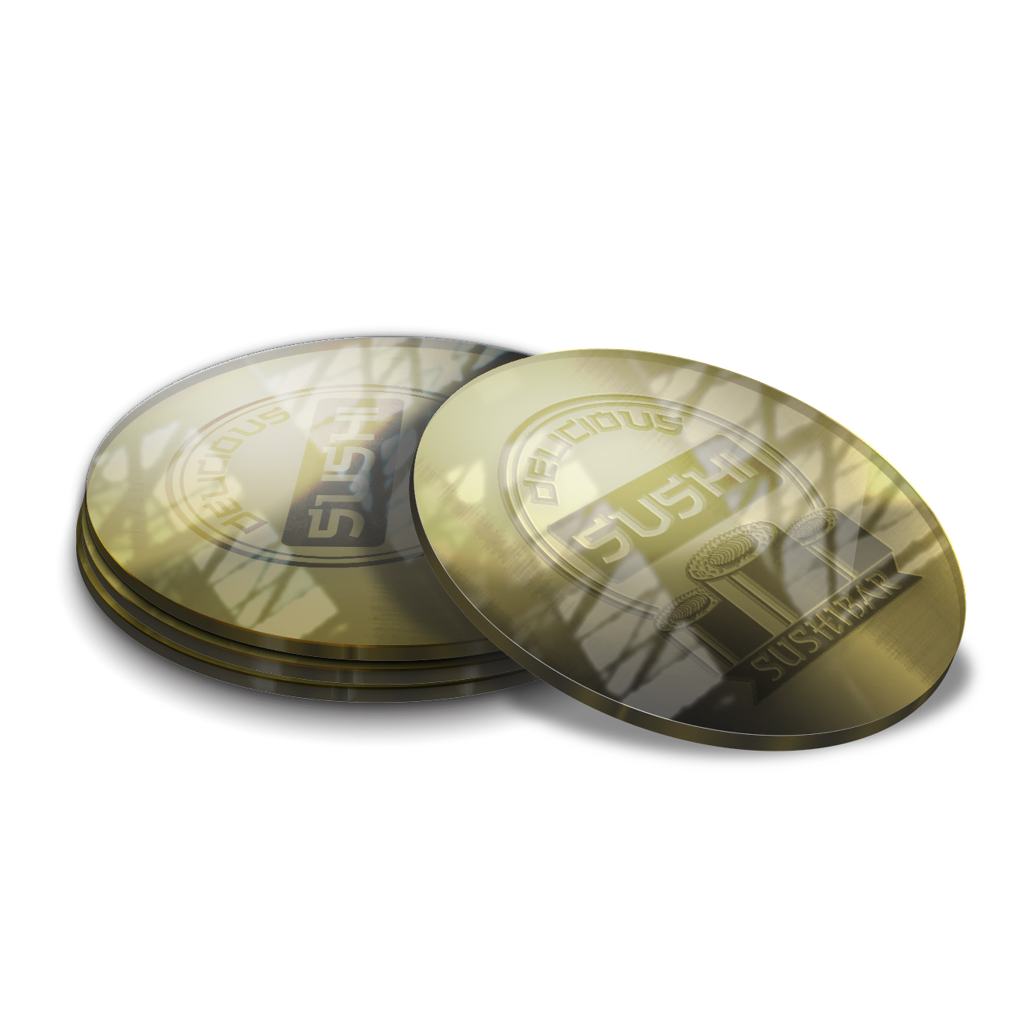 Porta Copos Acrílico 3mm Impressão Laser Espelhado Dourado