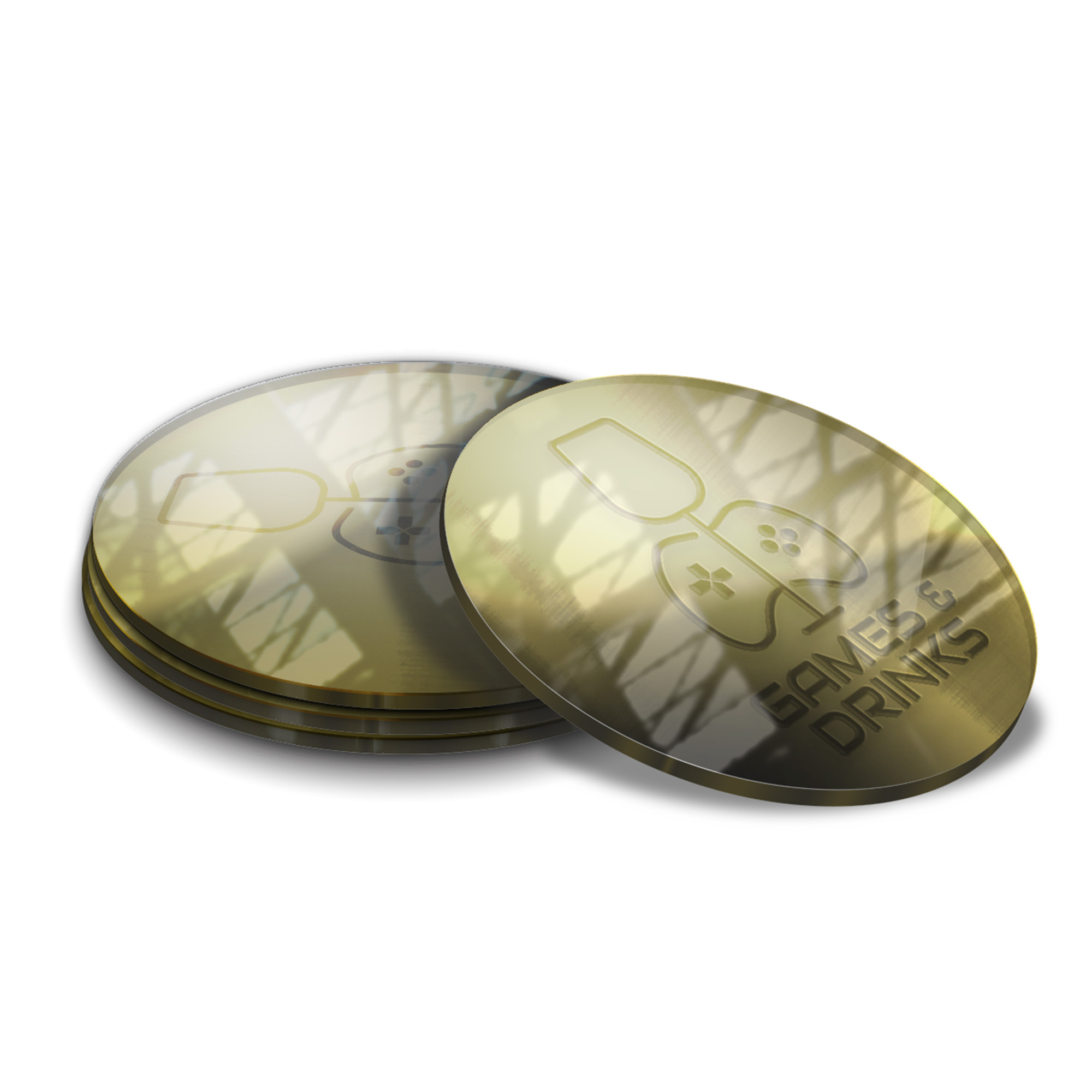 Porta Copos Acrílico 3mm Impressão Laser Espelhado Dourado