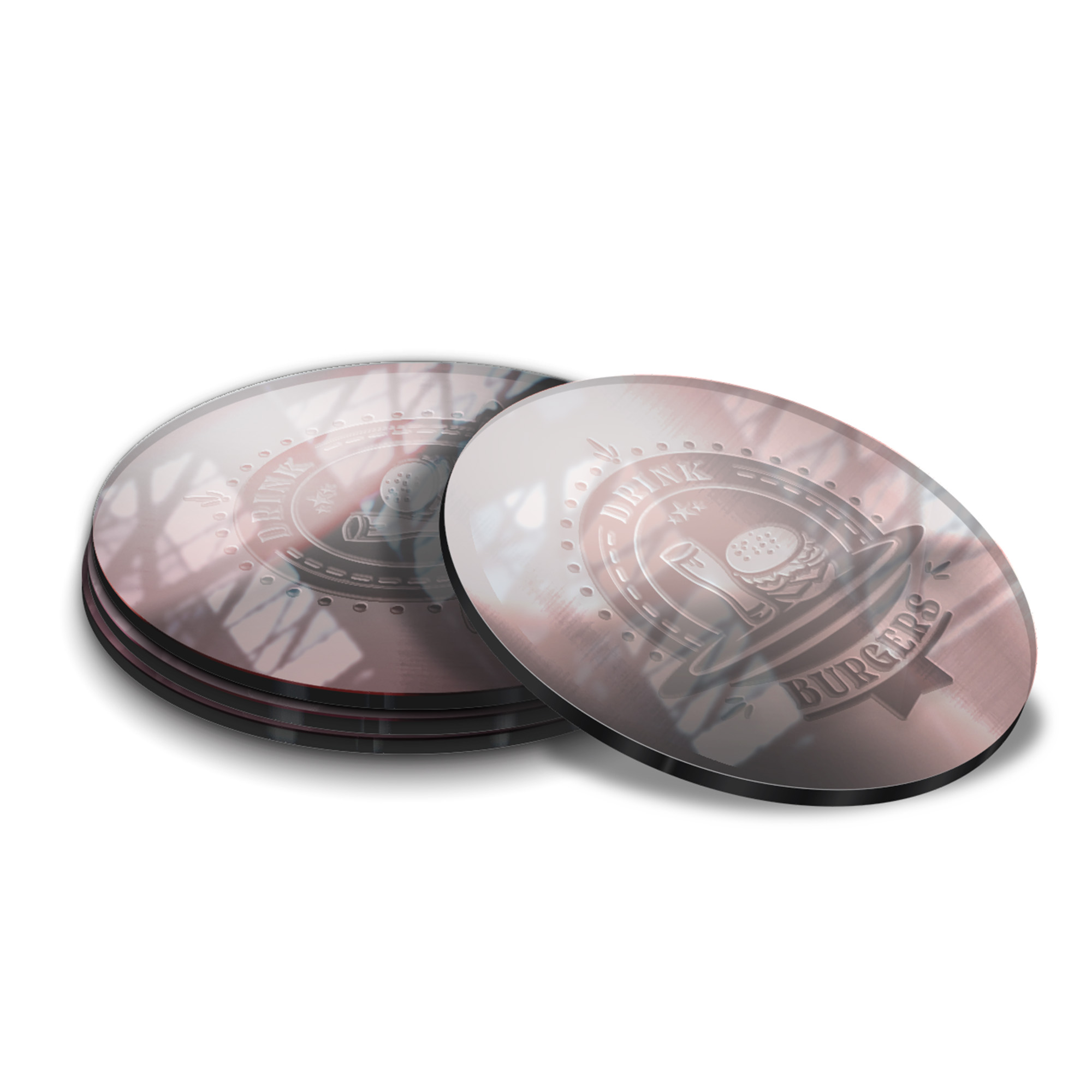 Porta Copos Acrílico 3mm Impressão Laser Espelhado Rosé