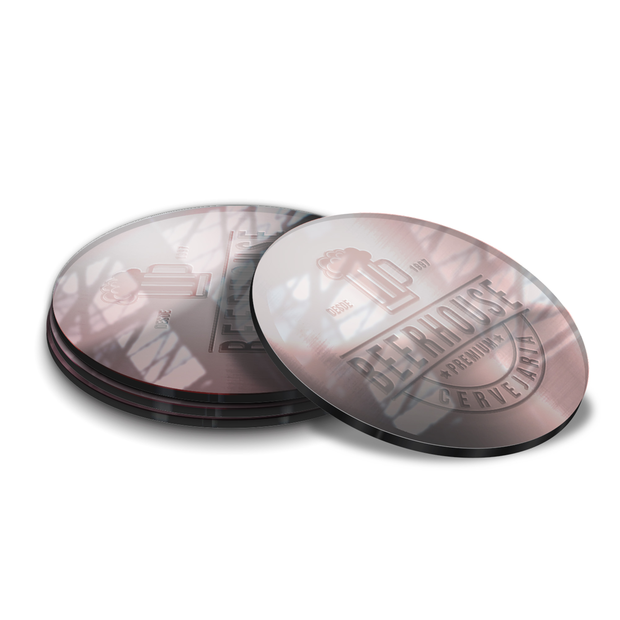 Porta Copos Acrílico 3mm Impressão Laser Espelhado Rosé