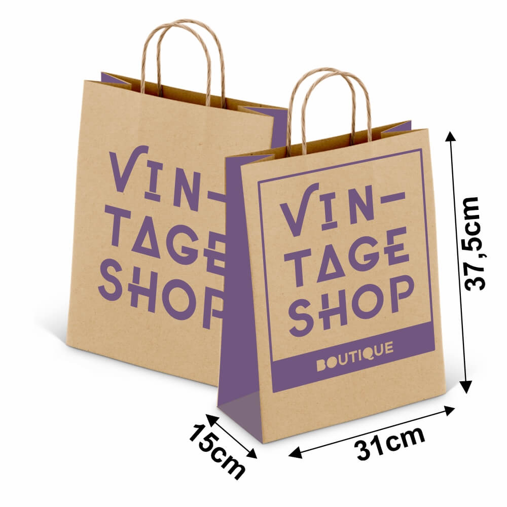 Sacolas Personalizadas Kraft Com Alça 80g 1x0 Tamanho G (310x375mm)