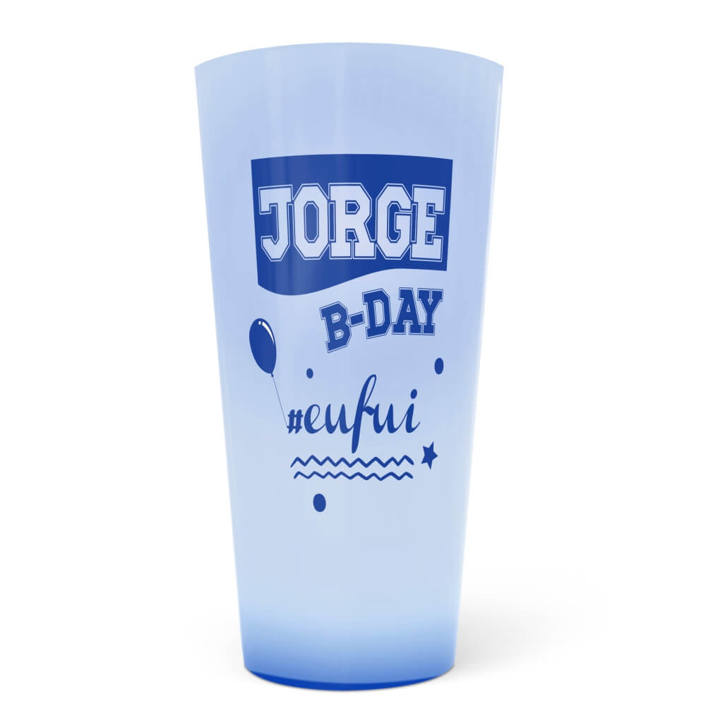 Copo Ecológico em PP de 550ml Translúcido Azul Translúcido e Impressão Silk