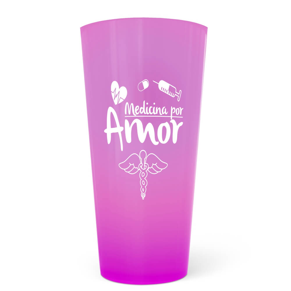 Copo Ecológico em PP de 550ml Translúcido Rosa e Impressão Silk