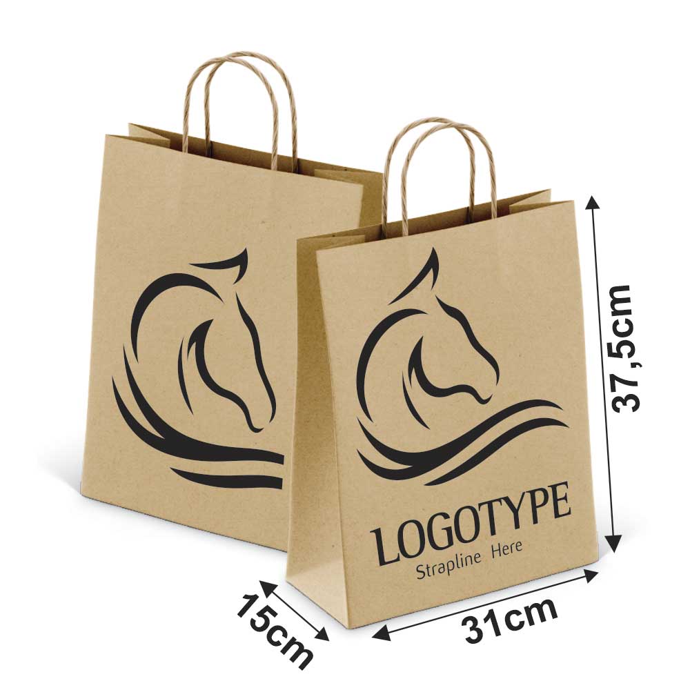 Sacolas Personalizadas Kraft Com Alça 80g 1x0 Tamanho G (310x375mm)