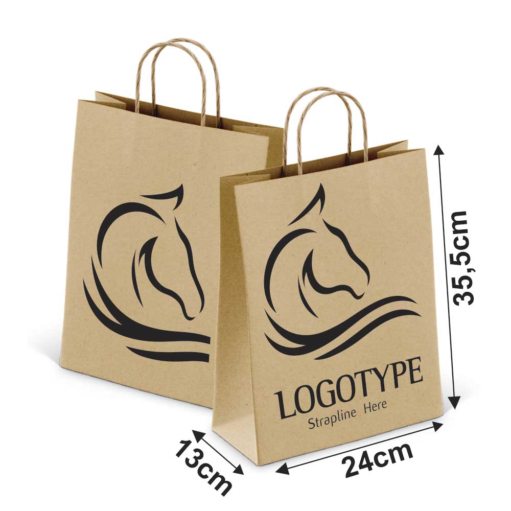 Sacolas Personalizadas Kraft Com Alça 80g 1x0 Tamanho M (240x355mm)