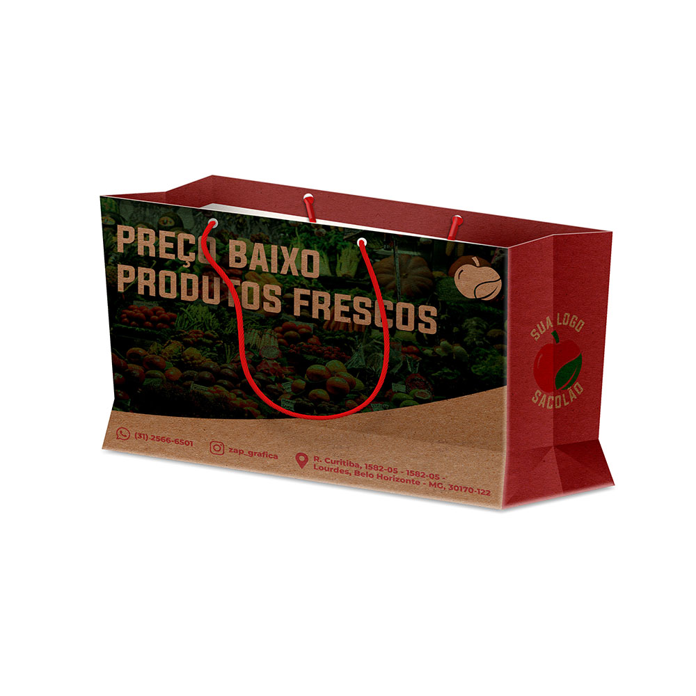 Sacolas Personalizadas Duplex 221g Pardo Extra Mini Horizontal