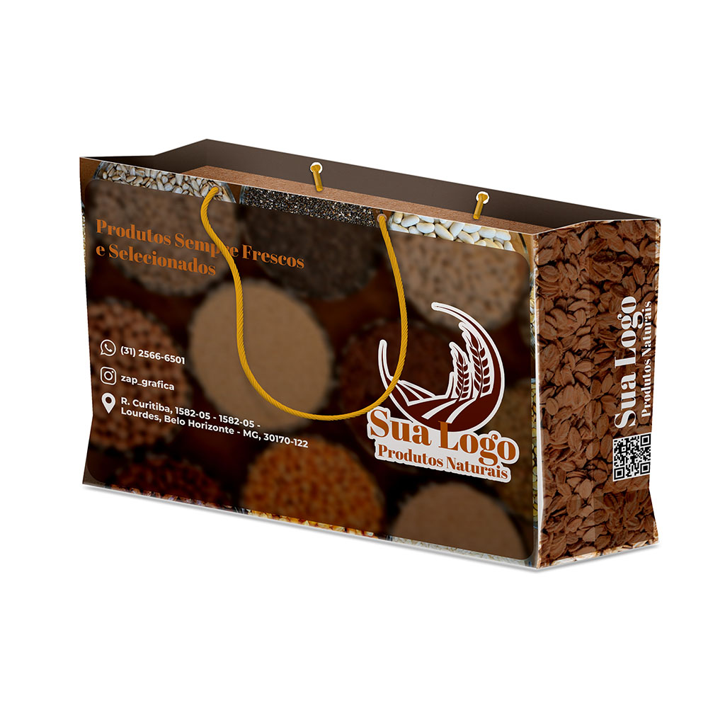 Sacolas Personalizadas Duplex 221g Branco Grande Horizontal