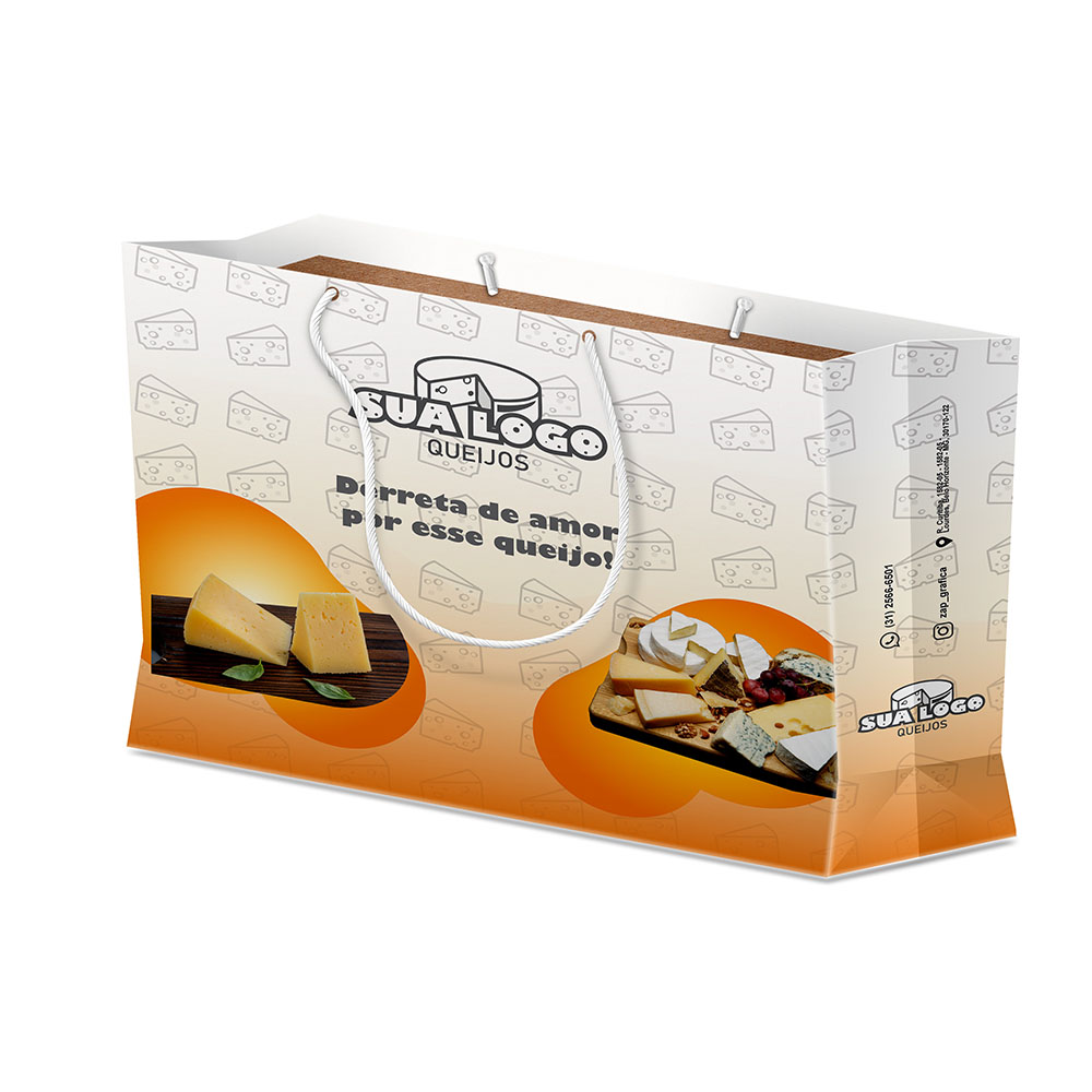 Sacolas Personalizadas Duplex 221g Branco Grande Horizontal