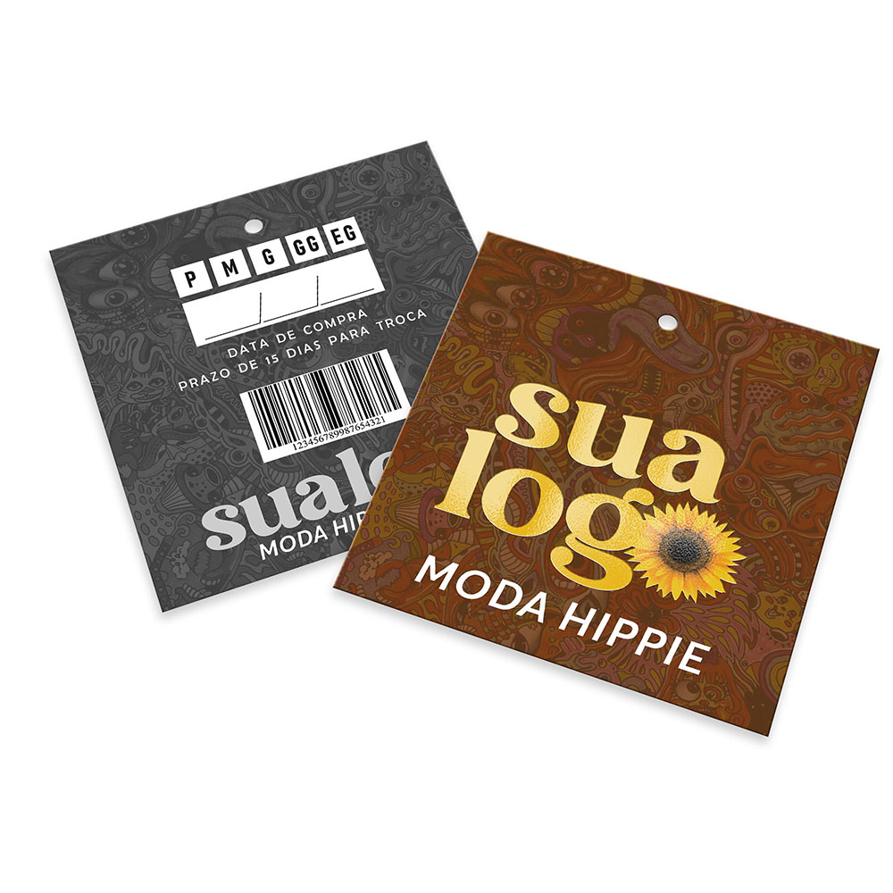 Tags Padrão Furo Couchê 300g Verniz Localizado e Laminação Fosca Frente (91x102mm)