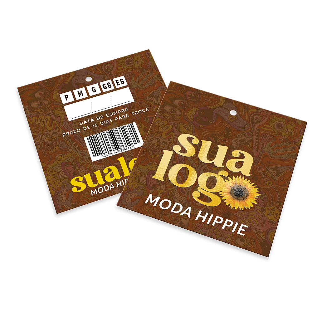 Tags Padrão Furo Couchê 300g Verniz Localizado e Laminação Fosca Frente (91x102mm)
