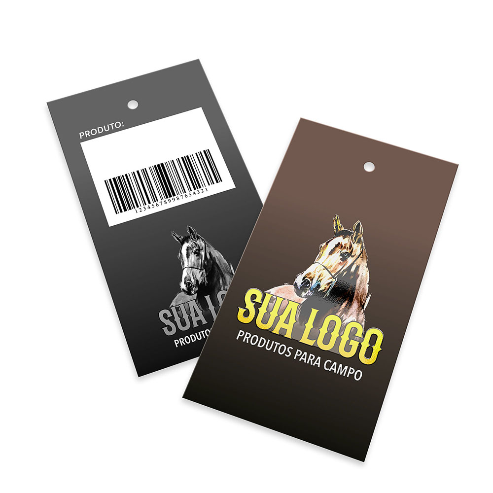 Tags Padrão Furo Couchê 300g Verniz Localizado e Laminação Fosca Frente (91x51mm)