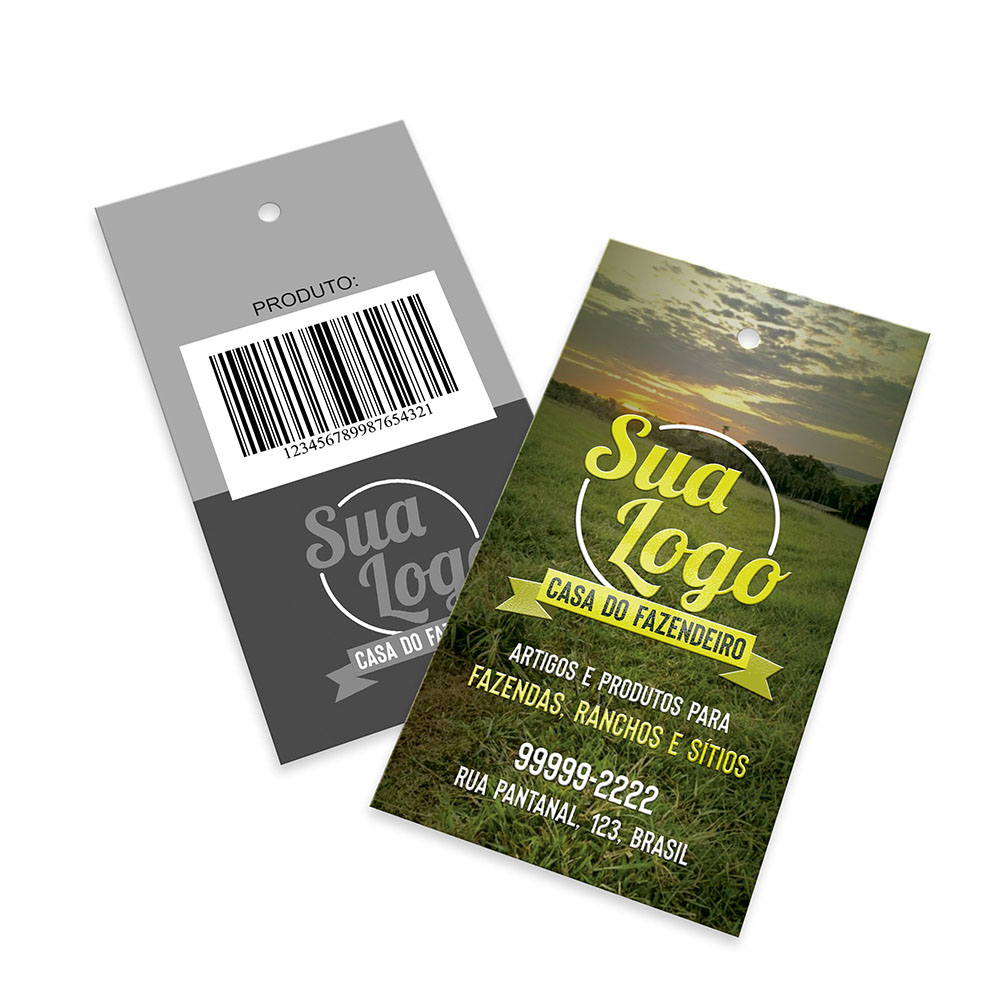 Tags Padrão Furo Couchê 300g Verniz Localizado e Laminação Fosca Frente (91x51mm)