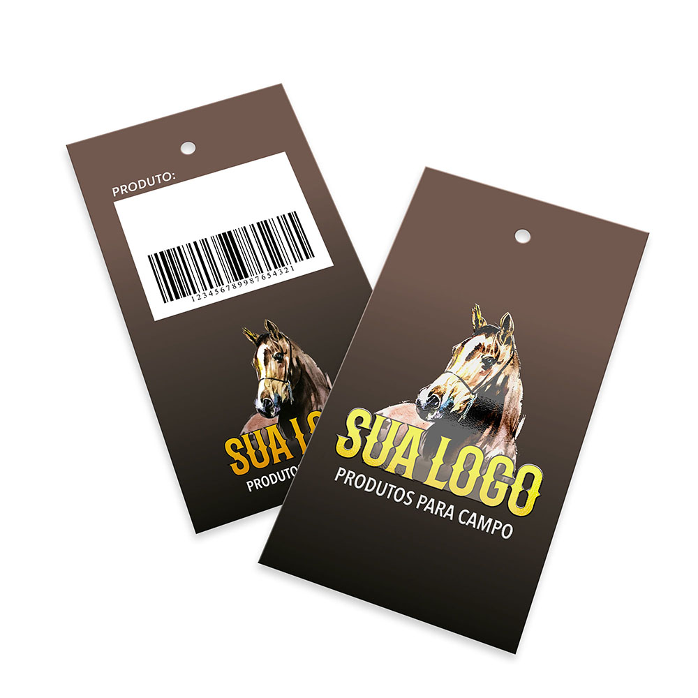 Tags Padrão Furo Couchê 300g Verniz Localizado e Laminação Fosca Frente (91x51mm)