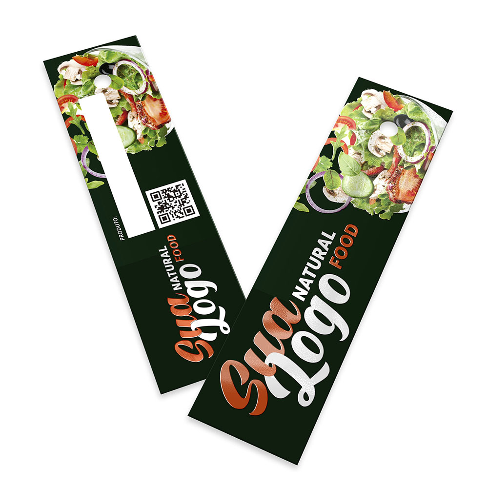 Tags Padrão Furo Couchê 300g Verniz Localizado e Laminação Fosca Frente (91x25mm)