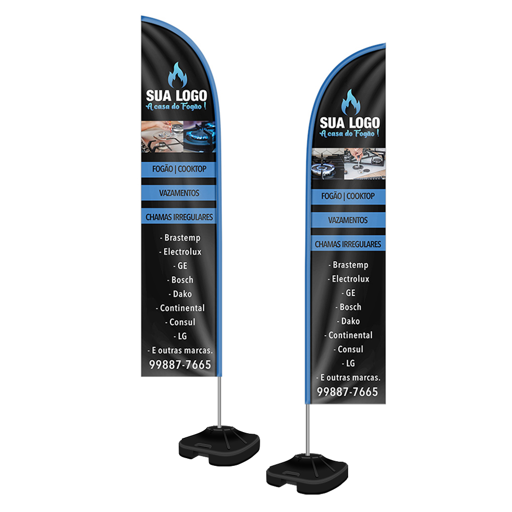 Wind Banner Kit Completo Tecido Oxford Modelo Faca Haste De Aluminio (Altura Montado: 3,00 Metros G)