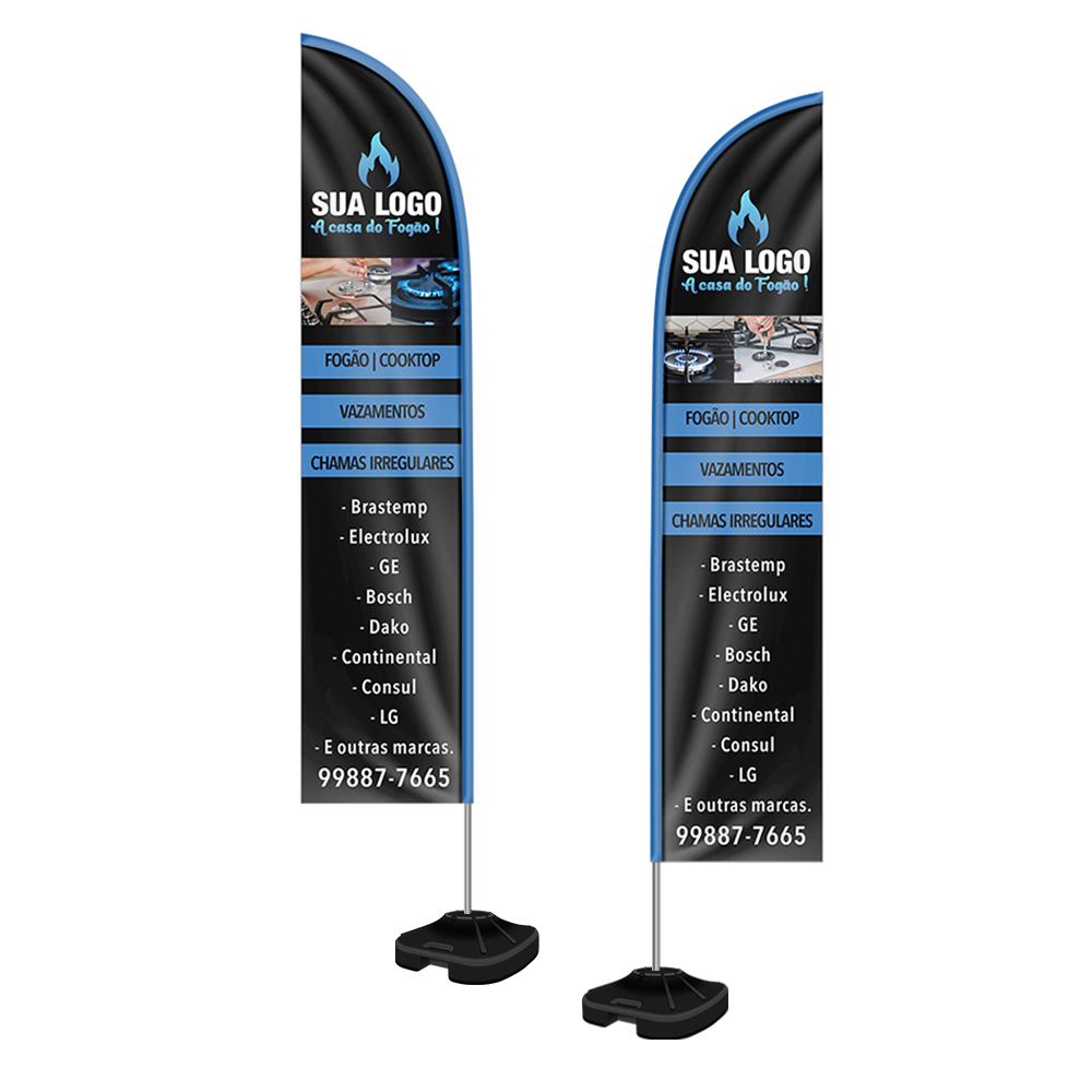 Wind Banner Kit Completo Tecido Oxford Modelo Faca Haste De Aluminio (Altura Montado: 3,50 Metros GG)