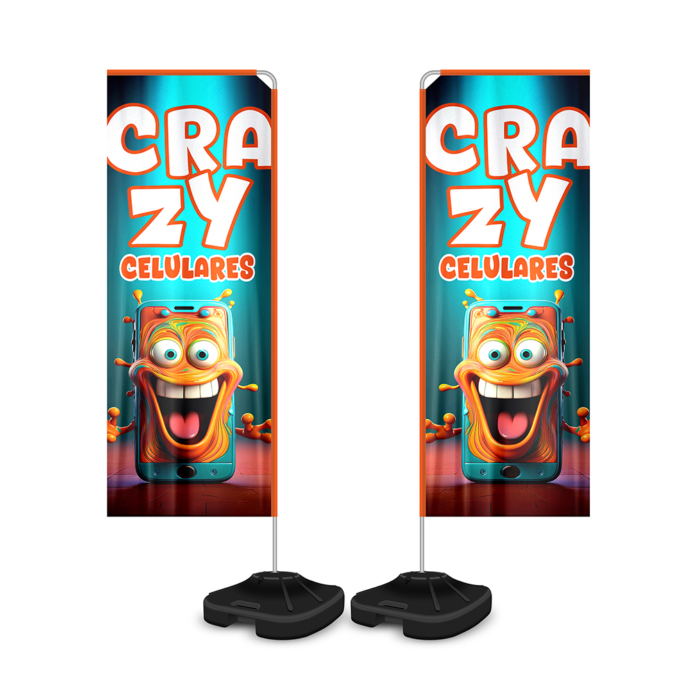 Wind Banner Kit Completo Tecido Oxford Modelo Retangular Haste De Aluminio (Altura Montado: 2,30 Metros M)