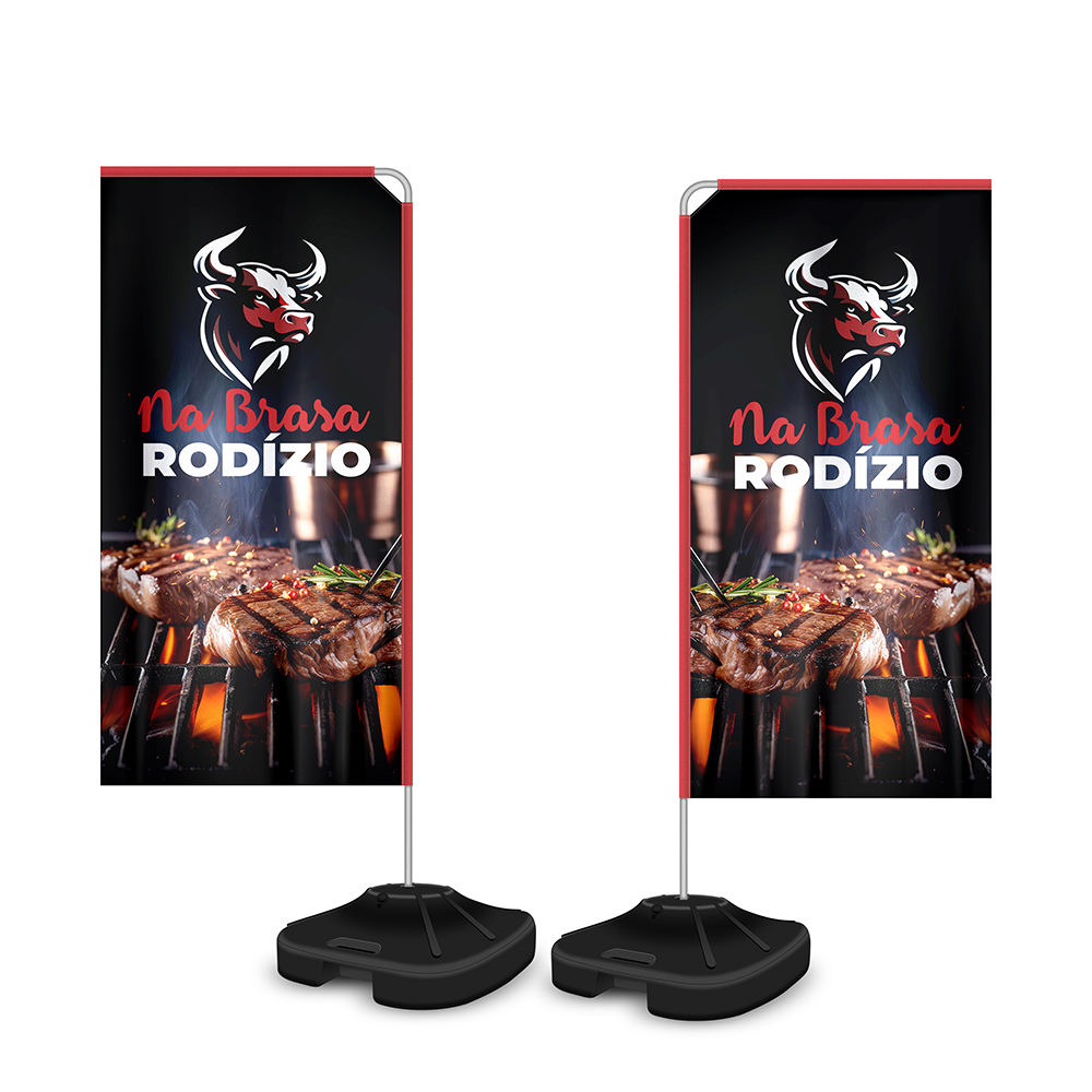 Wind Banner Kit Completo Tecido Oxford Modelo Retangular Haste De Aluminio (Altura Montado: 1,80 Metros P)