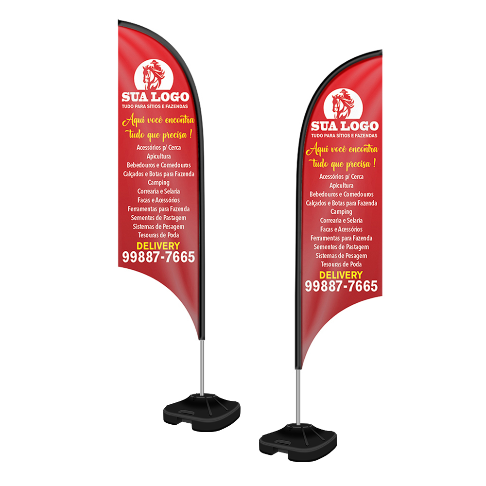 Wind Banner Kit Completo Tecido Oxford Modelo Vela Haste De Aluminio (Altura Montado: 3,00 Metros G)