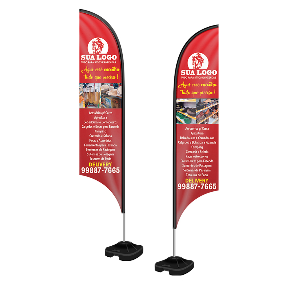 Wind Banner Kit Completo Tecido Oxford Modelo Vela Haste De Aluminio (Altura Montado: 3,50 Metros GG)