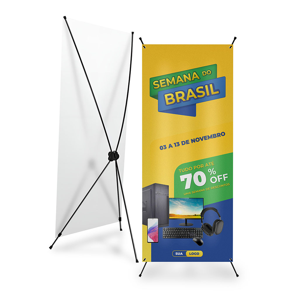 X Banner Ou Indoor Kit Completo Bandeira E Suporte X Lona Front Light