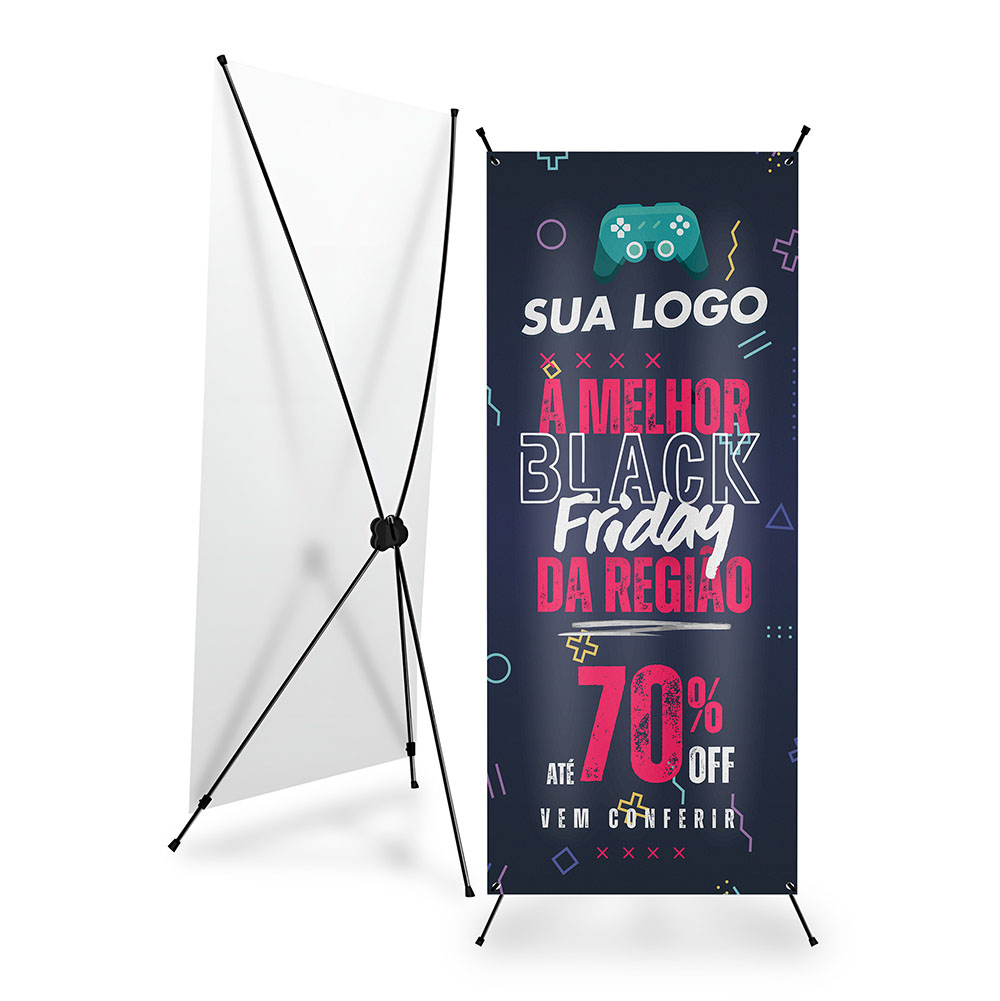 X Banner Ou Indoor Kit Completo Bandeira E Suporte X Lona Front Light