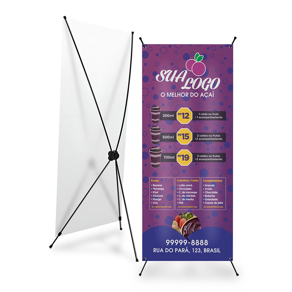 X Banner Ou Indoor Kit Completo Bandeira E Suporte X Lona Front Light